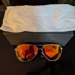Gold Aviator Sunglasses with Orange Lenses